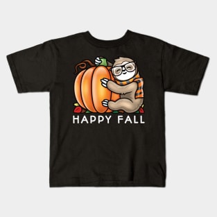 Happy Fall Cute Sloth Glasses Scarf Hugging A Pumpkin Kids T-Shirt